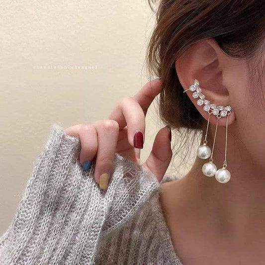 Cascading Pearl & Crystal Ear Climber Earrings