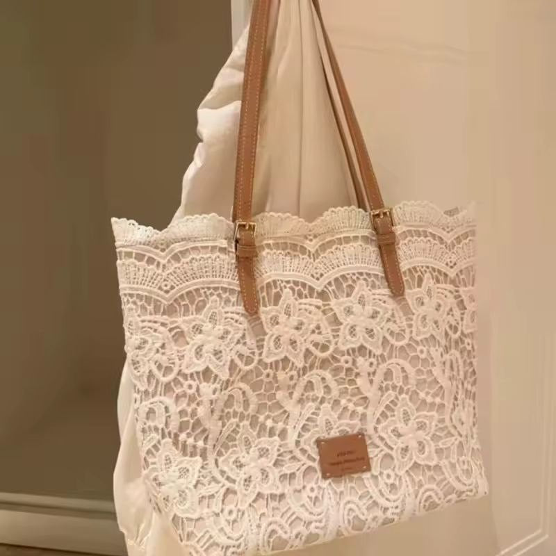 Luxury Summer Lace Beach Tote – Large Capacity French Style Handbag