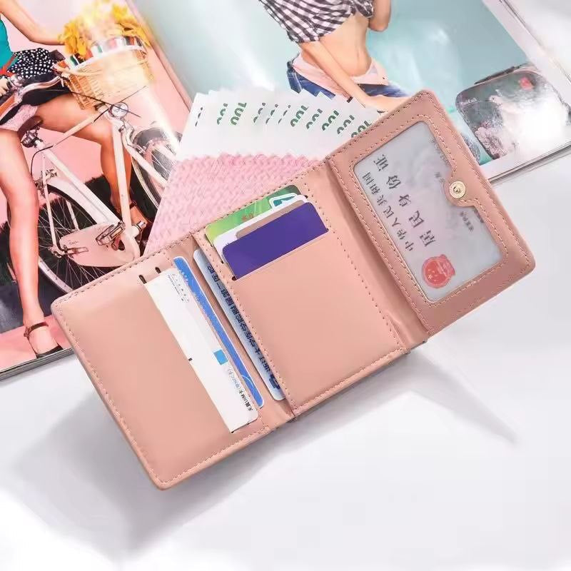 Short Fresh Cute Three-Fold Ladies Wallet with Heart Coin Purse