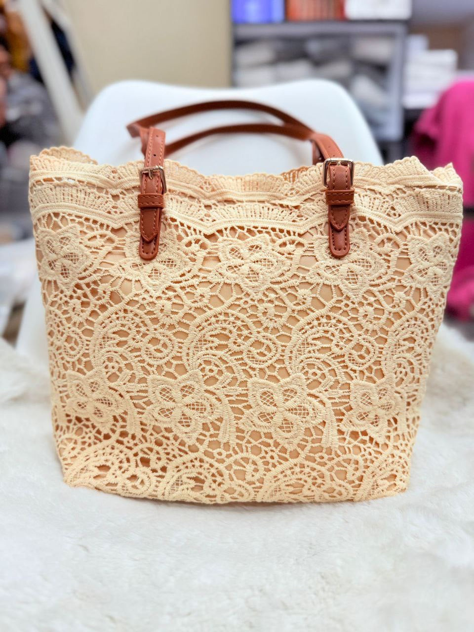 Luxury Summer Lace Beach Tote – Large Capacity French Style Handbag