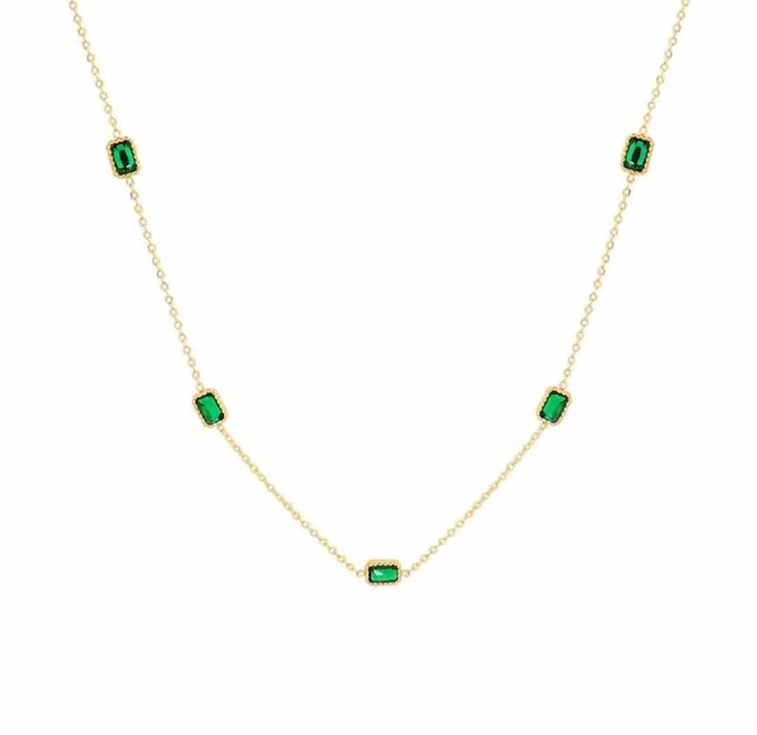 Dainty Green Stone Station Necklace(colour guarantee)