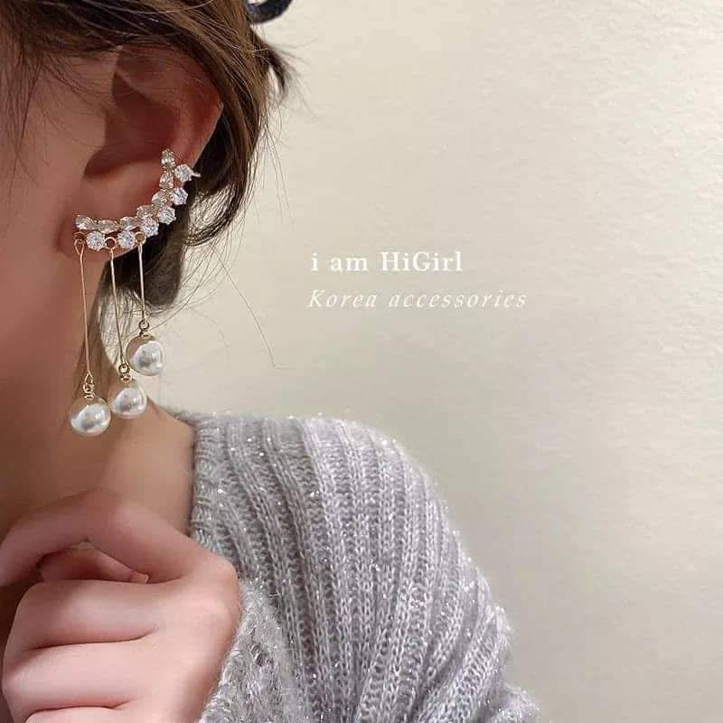 Cascading Pearl & Crystal Ear Climber Earrings