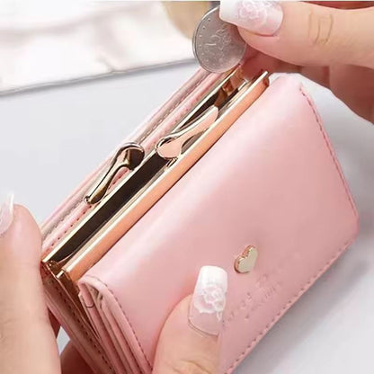 Short Fresh Cute Three-Fold Ladies Wallet with Heart Coin Purse