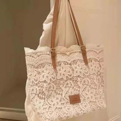 Luxury Summer Lace Beach Tote – Large Capacity French Style Handbag