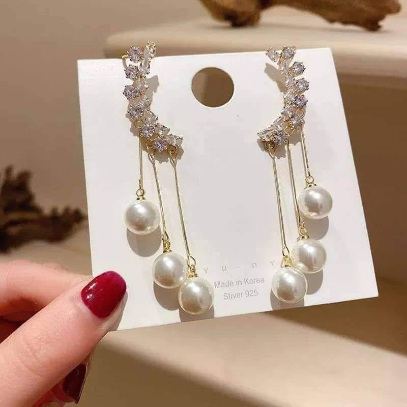 Cascading Pearl & Crystal Ear Climber Earrings