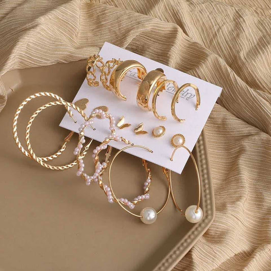 9-in-1 Gold Tone Earring & Hoop Set(color gurantee)