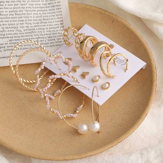 9-in-1 Gold Tone Earring & Hoop Set(color gurantee)