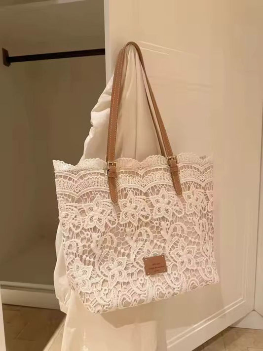 Luxury Summer Lace Beach Tote – Large Capacity French Style Handbag