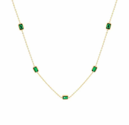 Dainty Green Stone Station Necklace(colour guarantee)
