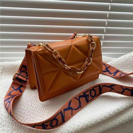 Vintage PU Leather Crossbody Bag – Elegant Flap Messenger with Chain