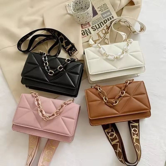 Vintage PU Leather Crossbody Bag – Elegant Flap Messenger with Chain