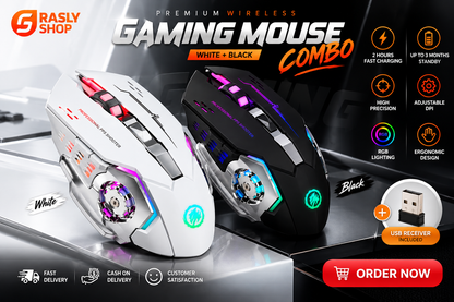 6D Wireless Gaming Mouse – Rechargeable Type-C | Bluetooth 5.4 | 15+ RGB Modes