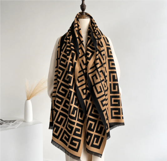 Golden Maze Geometric Cotton Shawl