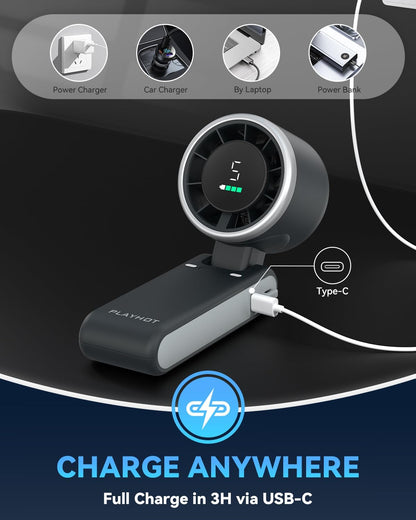 PlayHot Portable Handheld Turbo Fan (5 Gear, 180° Foldable)