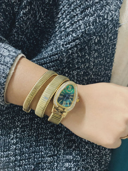 Snake Shaped Women39;s Watches Rhinestone Luxury Brand Ladies Snake Bracelet Watch Girl