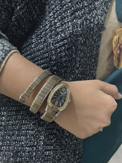 Snake Shaped Women39;s Watches Rhinestone Luxury Brand Ladies Snake Bracelet Watch Girl