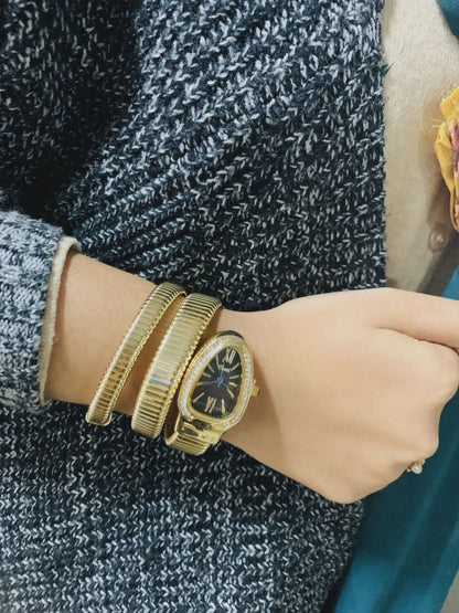 Snake Shaped Women39;s Watches Rhinestone Luxury Brand Ladies Snake Bracelet Watch Girl