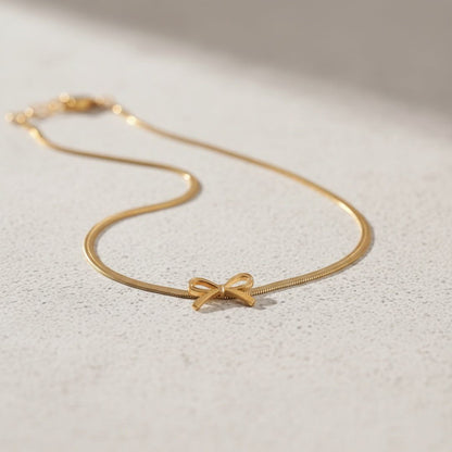 Premium 18K Gold Plated Bow Charm Snake Chain Necklace