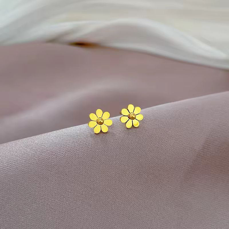 Premium Stainless Steel Daisy Flower Snake Chain Jewelry Set - Gold Edition